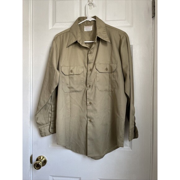 Vintage 60s Finesilver Green Long Sleeve Buttonup Shirt Size Large - Picture 1 of 5